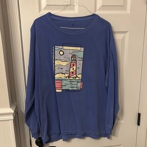 Blue Graphic Tee with Lighthouse Design